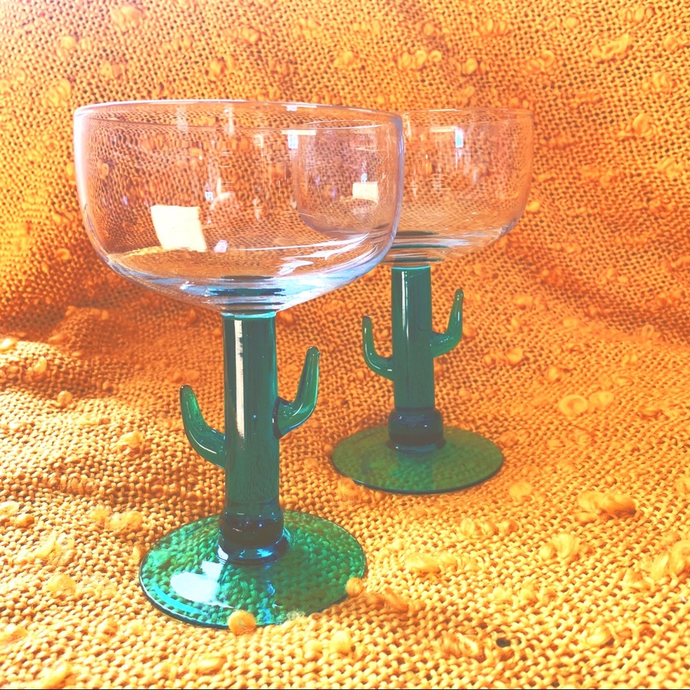 VTG Cactus Libbey Margarita Handmade Glasses